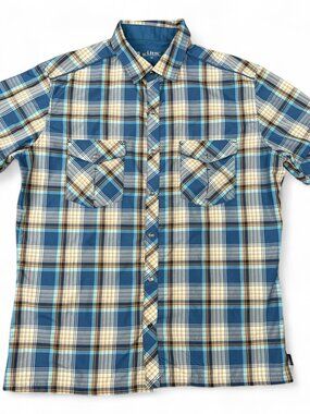 Kühl Eluxor Men's M Plaid Short Sleeve Button Shirt Blue Teal